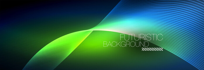 Abstract neon glowing light in the dark with waves. Shiny magic energy and motion concept, vector abstract wallpaper background