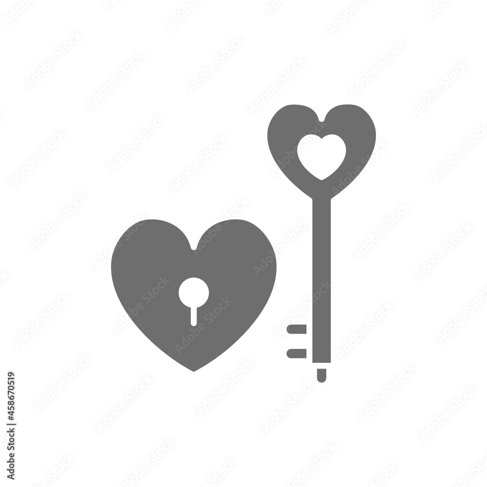 Canvas Prints key with heart lock, valentine day grey icon.