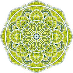 Vector hand drawn mandala. Colorful oriental pattern in circle design. Symbol or template for brochures, covers and other decorative objects.
