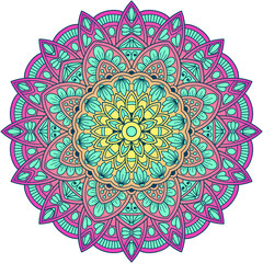 Vector hand drawn mandala. Colorful oriental pattern in circle design. Symbol or template for brochures, covers and other decorative objects.