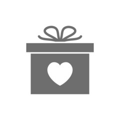 Gift with heart, valentine day grey icon.