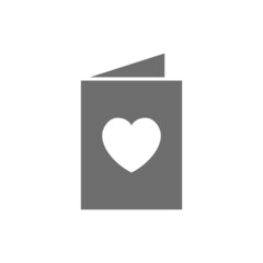 Card with heart, charity, valentine day grey icon.