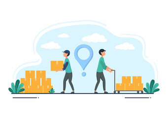 Cargo Shipping Container Logistics Delivery with the Concept of Delivering Goods Using Crane Ship, Truck or Plane Transportation. Background Vector Illustration