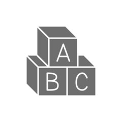 Letter cubes, alphabet toys grey icon. Isolated on white background