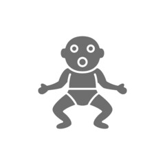 Little baby in diapers grey icon. Isolated on white background