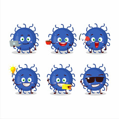 Substance virus cartoon character with various types of business emoticons