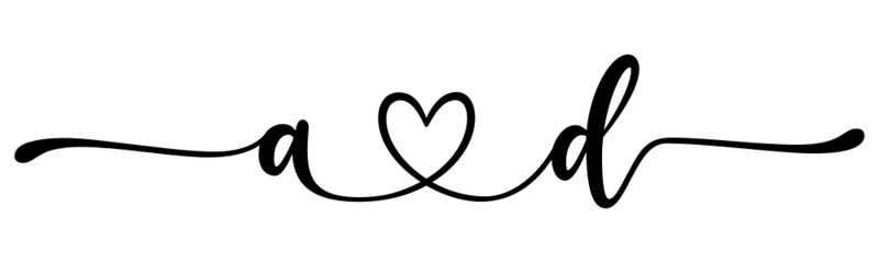 ad, da, letters with heart Monogram, monogram wedding logo. Love icon, couples Initials, lower case, connecting HEART, home decor,