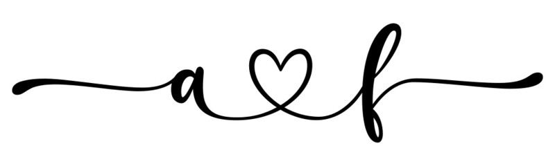 af, fa, letters with heart Monogram, monogram wedding logo. Love icon, couples Initials, lower case, connecting HEART, home decor,