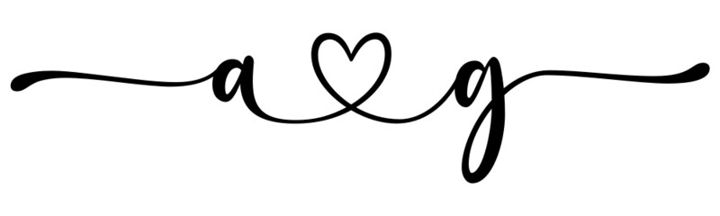 ag, ga, letters with heart Monogram, monogram wedding logo. Love icon, couples Initials, lower case, connecting HEART, home decor,