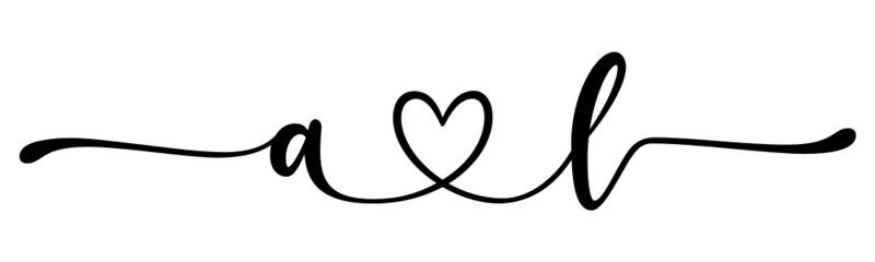 al, la, letters with heart Monogram, monogram wedding logo. Love icon, couples Initials, lower case, connecting HEART, home decor,