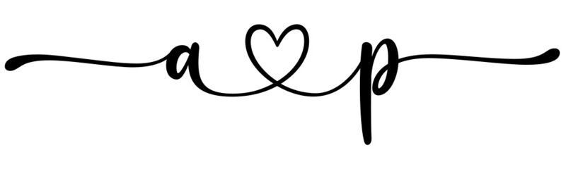 ap, pa, letters with heart Monogram, monogram wedding logo. Love icon, couples Initials, lower case, connecting HEART, home decor,