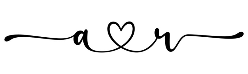 ar, ra, letters with heart Monogram, monogram wedding logo. Love icon, couples Initials, lower case, connecting HEART, home decor,