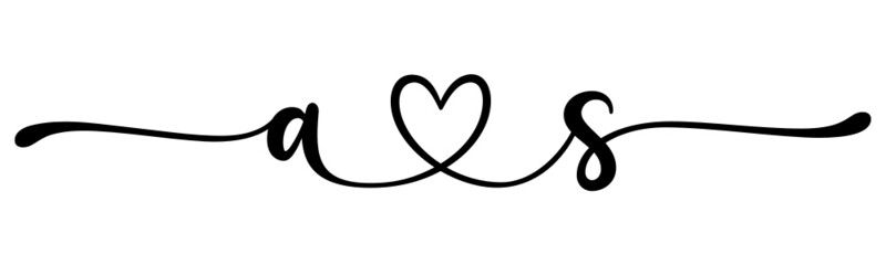 as, sa, letters with heart Monogram, monogram wedding logo. Love icon, couples Initials, lower case, connecting HEART, home decor,