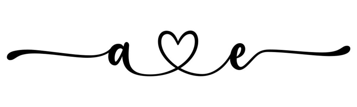 ae, ea, letters with heart Monogram, monogram wedding logo. Love icon, couples Initials, lower case, connecting HEART, home decor,