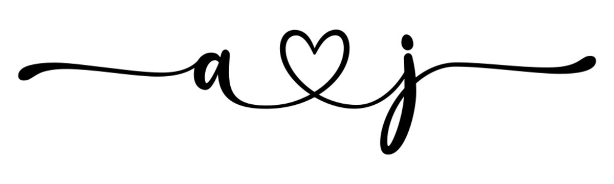 aj, ja, letters with heart Monogram, monogram wedding logo. Love icon, couples Initials, lower case, connecting HEART, home decor,