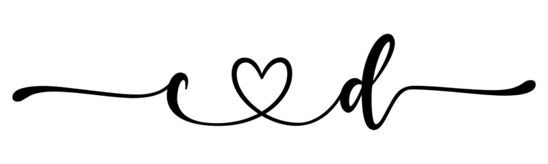 cd, dc, letters with heart Monogram, monogram wedding logo. Love icon, couples Initials, lower case, connecting HEART, home decor,