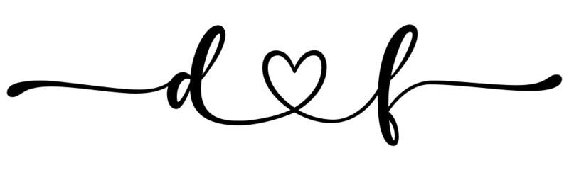 df, fd, letters with heart Monogram, monogram wedding logo. Love icon, couples Initials, lower case, connecting HEART, home decor,