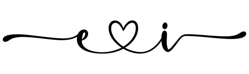 ei, ie, letters with heart Monogram, monogram wedding logo. Love icon, couples Initials, lower case, connecting HEART, home decor,