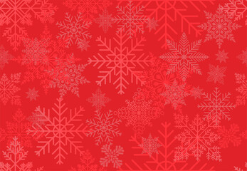 Naklejka na ściany i meble Seamless winter background with snowflakes on a red background.