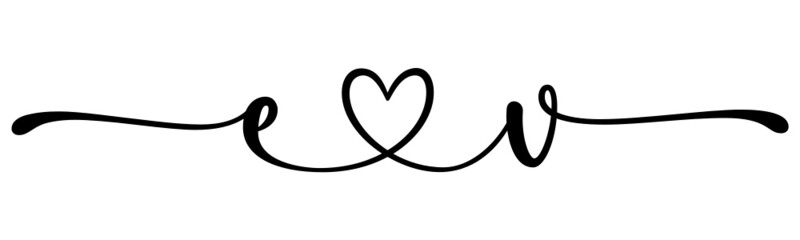 ev, ve, letters with heart Monogram, monogram wedding logo. Love icon, couples Initials, lower case, connecting HEART, home decor,