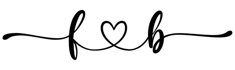 fb, bf, letters with heart Monogram, monogram wedding logo. Love icon, couples Initials, lower case, connecting HEART, home decor,