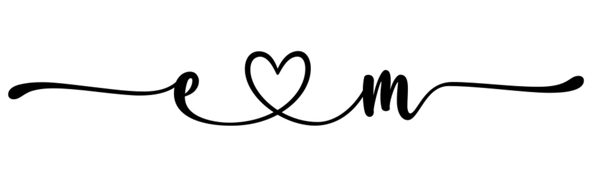 em, me, letters with heart Monogram, monogram wedding logo. Love icon, couples Initials, lower case, connecting HEART, home decor,