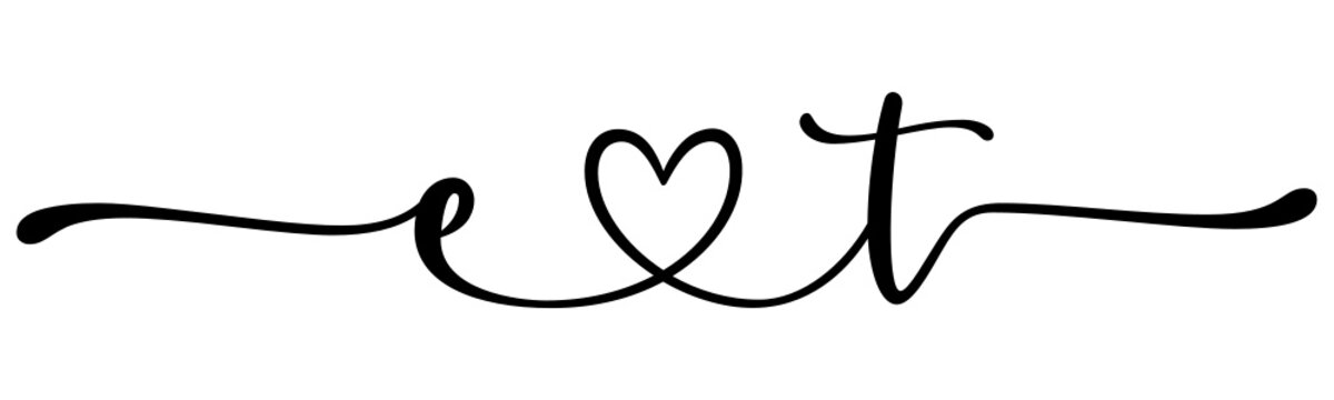 et, te, letters with heart Monogram, monogram wedding logo. Love icon, couples Initials, lower case, connecting HEART, home decor,