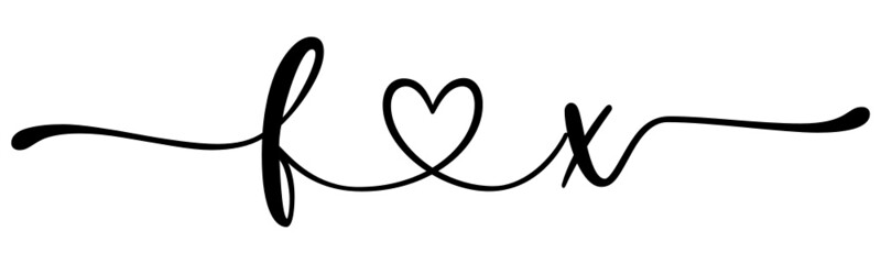 fx, xf, letters with heart Monogram, monogram wedding logo. Love icon, couples Initials, lower case, connecting HEART, home decor,