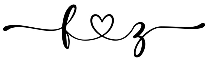 fz, zf, letters with heart Monogram, monogram wedding logo. Love icon, couples Initials, lower case, connecting HEART, home decor,