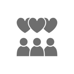 People with heart bubbles, love chat grey icon.
