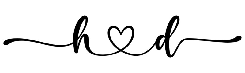 hd, dh, letters with heart Monogram, monogram wedding logo. Love icon, couples Initials, lower case, connecting HEART, home decor,