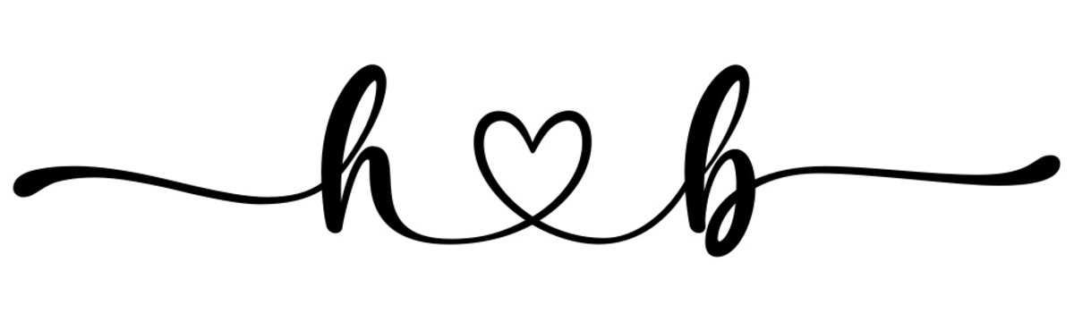 hb, bh, letters with heart Monogram, monogram wedding logo. Love icon, couples Initials, lower case, connecting HEART, home decor,
