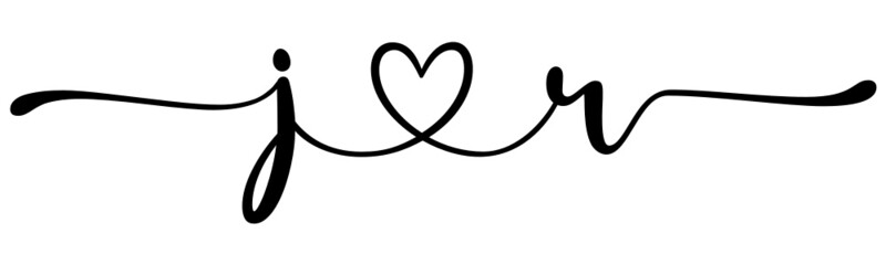 jr, rj, letters with heart Monogram, monogram wedding logo. Love icon, couples Initials, lower case, connecting HEART, home decor,