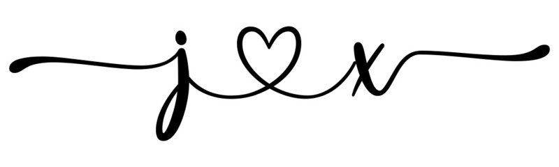 jx, xj, letters with heart Monogram, monogram wedding logo. Love icon, couples Initials, lower case, connecting HEART, home decor,