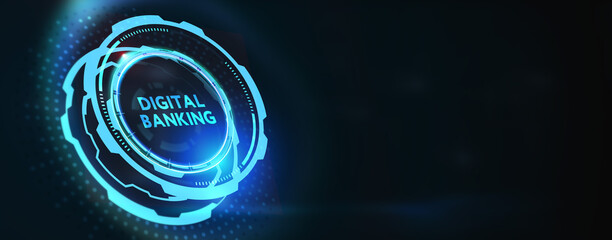 Business, technology, internet and networking concept.  digital banking on the virtual display.3d illustration