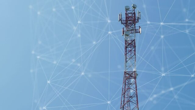 Concept communication Cellular Cellphone relay tower. Telecommunications tower carrying broadcasting antennas for gsm, 3G, 4G and 5G cellular networks.