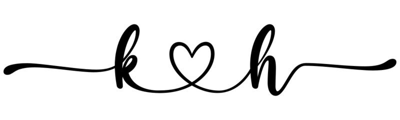 kh, hk, letters with heart Monogram, monogram wedding logo. Love icon, couples Initials, lower case, connecting HEART, home decor,