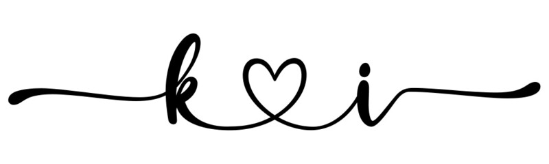 ki, ik, letters with heart Monogram, monogram wedding logo. Love icon, couples Initials, lower case, connecting HEART, home decor,