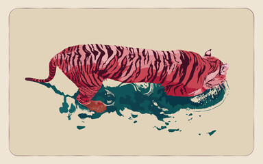 Tiger in zoo walking on water.
