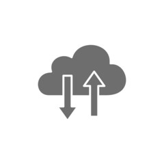 Vector cloud computing, data transfer grey icon.