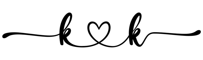 kk, kk, letters with heart Monogram, monogram wedding logo. Love icon, couples Initials, lower case, connecting HEART, home decor,
