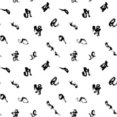 Black scribbles vector seamless pattern. Imitation of Japanese and Chinese characters. Calligraphic curly lines. Hand drawn modern abstract line shapes. Wavy and swirled brush strokes