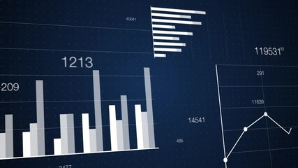 Financial charts animation background. 4k 60 fps video of abstract business key performance indicators (KPI) and metrics graphs for finance, accounting, consulting, analytics, investment, marketing.