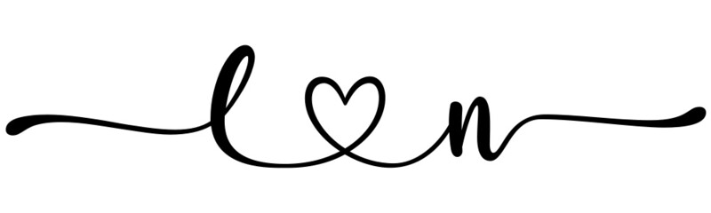 ln, nl, letters with heart Monogram, monogram wedding logo. Love icon, couples Initials, lower case, connecting HEART, home decor,