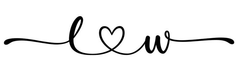 lw, wl, letters with heart Monogram, monogram wedding logo. Love icon, couples Initials, lower case, connecting HEART, home decor,