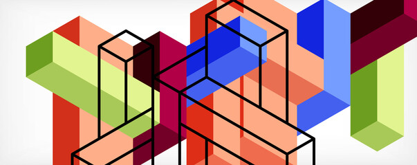 Abstract background. 3d cubes, cubic elements and blocks. Techno or business concept for wallpaper, banner, background, landing page