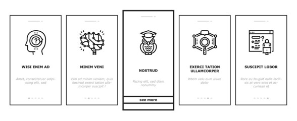 Knowledge And Mind Intelligence Onboarding Mobile App Page Screen Vector. World Knowledge And University Diploma, Asking Question For Solve Problem And Intelligent Talking Illustrations