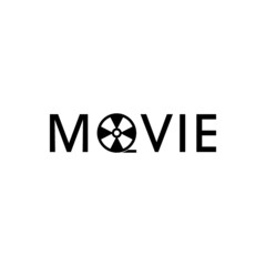 Movie reel icon. Word MOVIE isolated on white background