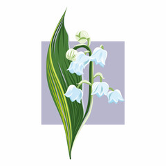 Lilies of the valley. Design of floral repeatable background for printing. Hand-drawn colored flat vector illustration. Postcard