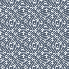 Japanese Cute Flower Circle Ring Vector Seamless Pattern